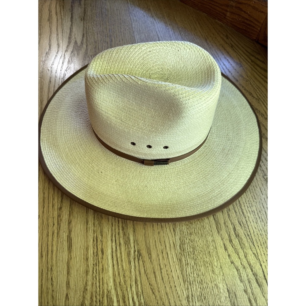 Larry Mahan By Milano Hat Size 7 3/4 Straw Western Cowboy Hat.  Brown Ribbon